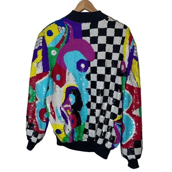 Gantos Vintage 1980s Womens Bomber Jacket Size Small Sequins Abstract Art - Picture 2 of 16